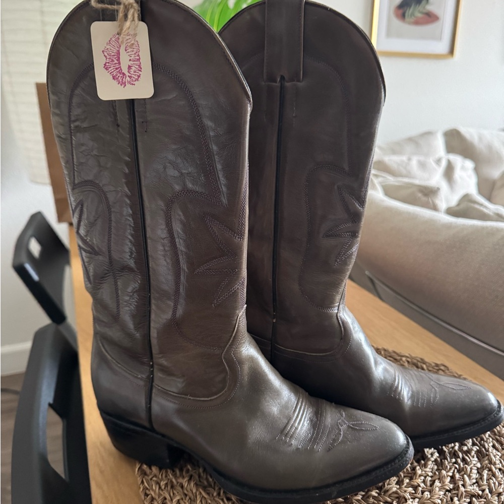 Gray Leather Cowboy Boots